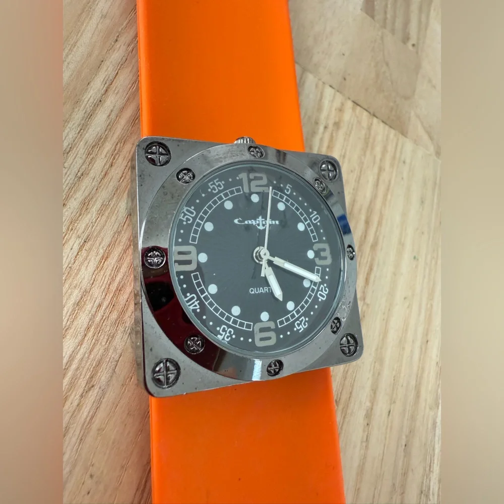 Captain by collezio square black watch orange slap strap NEW BATTERY